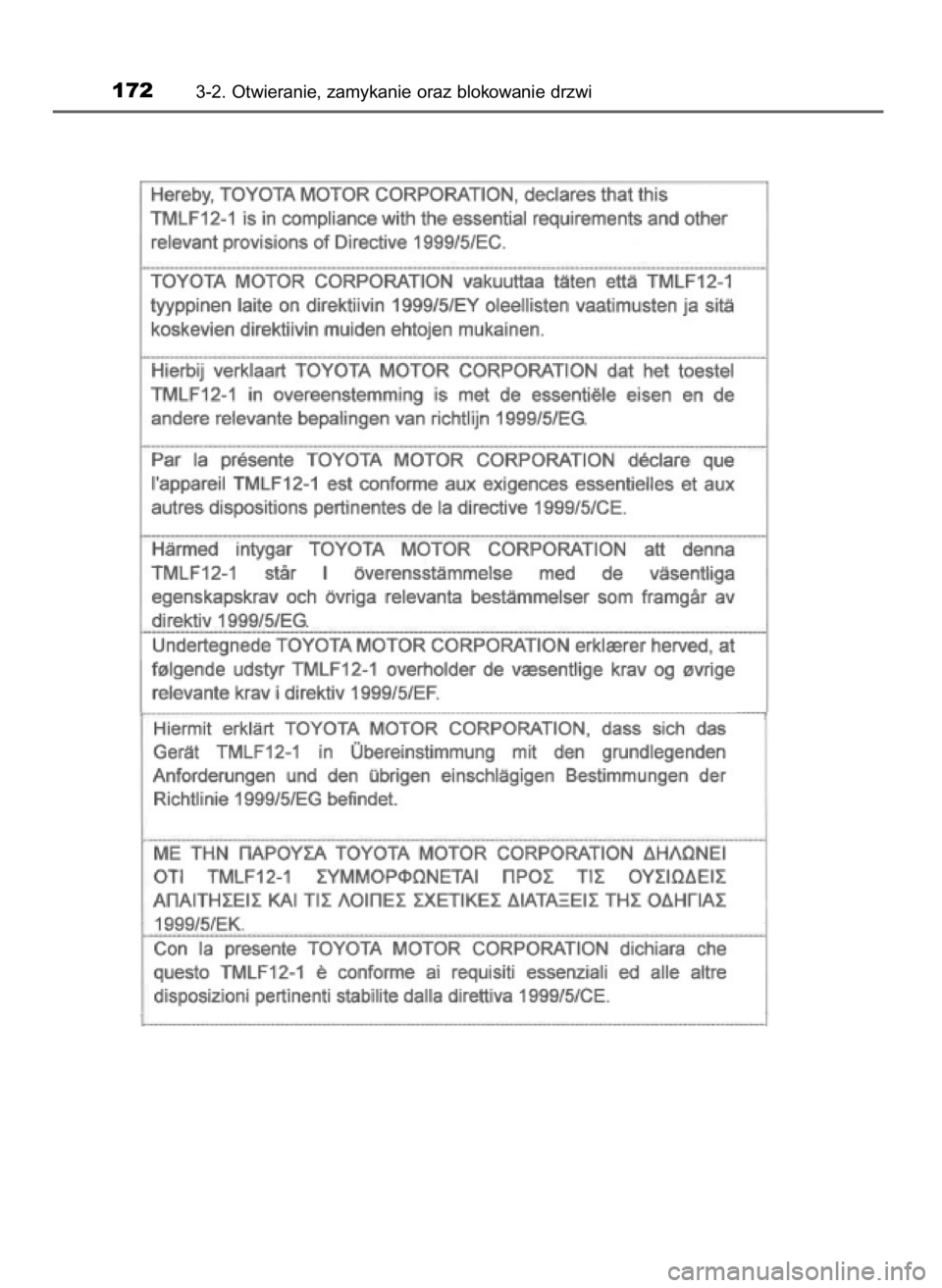 TOYOTA LAND CRUISER 2016  Instrukcja obsługi (in Polish) 1723-2. Otwieranie, zamykanie oraz blokowanie drzwi
48 LC200 V8 OM60M95E  27/9/16  14:15  Page 172    (Black plate) 