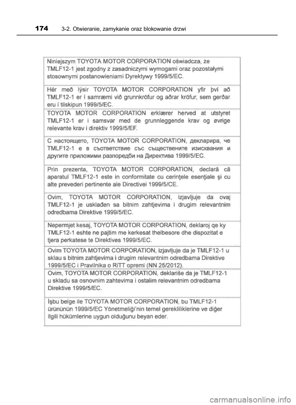 TOYOTA LAND CRUISER 2016  Instrukcja obsługi (in Polish) 1743-2. Otwieranie, zamykanie oraz blokowanie drzwi
48 LC200 V8 OM60M95E  27/9/16  14:15  Page 174    (Black plate) 