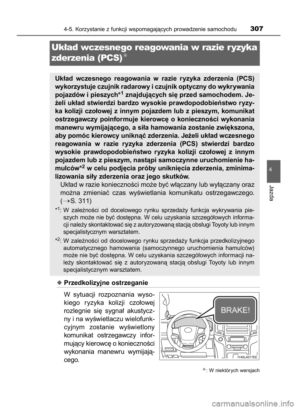 TOYOTA LAND CRUISER 2016 Instrukcja obsługi (in Polish) Przedkolizyjne ostrzeganie
W sytuacji rozpoznania wyso-
kiego ryzyka kolizji czo∏owej
rozlegnie si´ sygna∏ akustycz-
ny i na wyÊwietlaczu wielofunk-
cyjnym zostanie wyÊwietlony
komun TOYOTA LAND CRUISER 2016 Instrukcja obsługi (in Polish) Przedkolizyjne ostrzeganie
W sytuacji rozpoznania wyso-
kiego ryzyka kolizji czo∏owej
rozlegnie si´ sygna∏ akustycz-
ny i na wyÊwietlaczu wielofunk-
cyjnym zostanie wyÊwietlony
komun