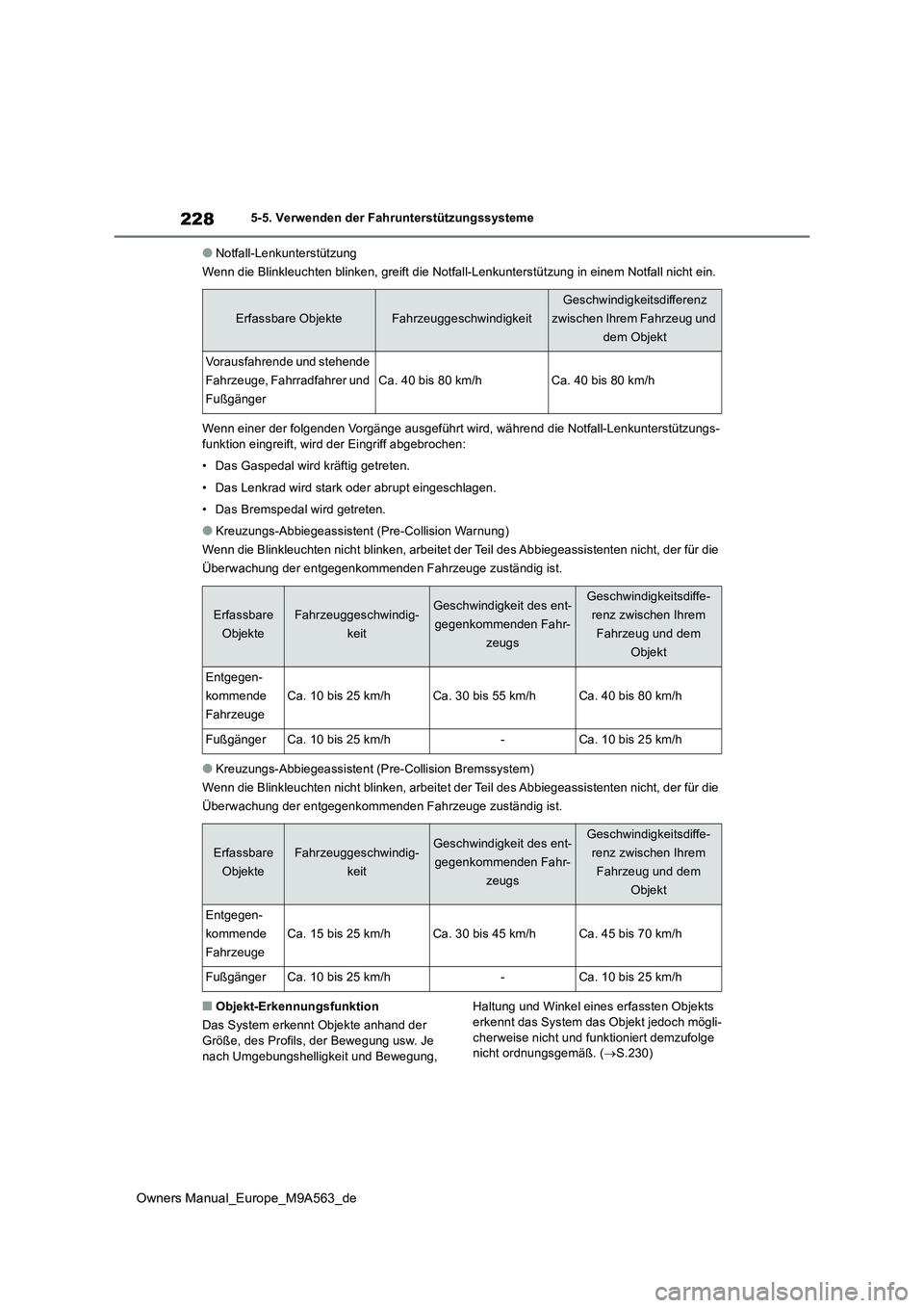 TOYOTA MIRAI 2023 Betriebsanleitungen (in German) 228
Owners Manual_Europe_M9A563_de
5-5. Verwenden der Fahrunterstützungssysteme
●Notfall-Lenkunterstützung
Wenn die Blinkleuchten blinken, greift die Notfall-Lenkunterstü tzung in einem Notfall TOYOTA MIRAI 2023 Betriebsanleitungen (in German) 228
Owners Manual_Europe_M9A563_de
5-5. Verwenden der Fahrunterstützungssysteme
●Notfall-Lenkunterstützung
Wenn die Blinkleuchten blinken, greift die Notfall-Lenkunterstü tzung in einem Notfall