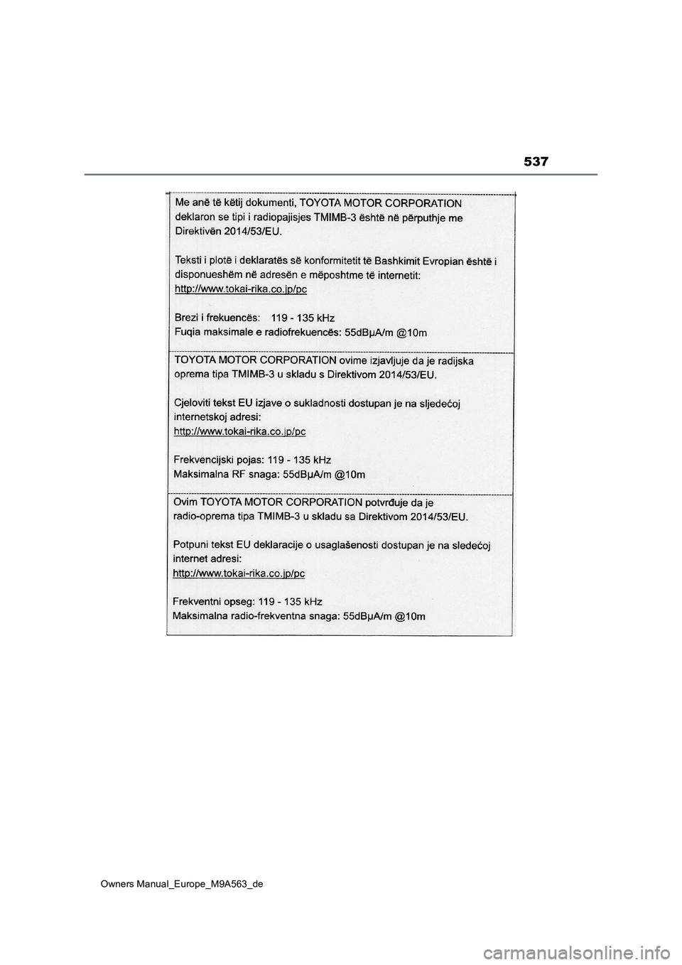 TOYOTA MIRAI 2023  Betriebsanleitungen (in German) 537
Owners Manual_Europe_M9A563_de 
