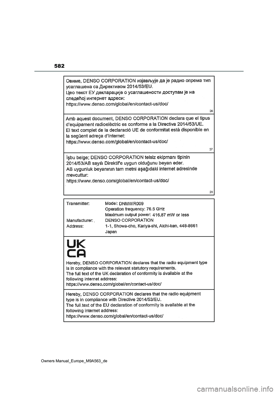 TOYOTA MIRAI 2023  Betriebsanleitungen (in German) 582
Owners Manual_Europe_M9A563_de 