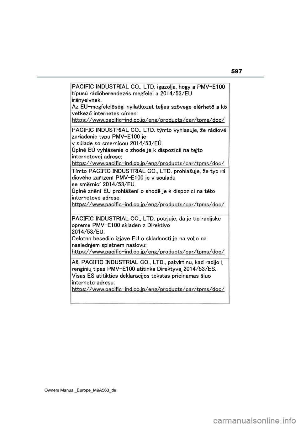 TOYOTA MIRAI 2023  Betriebsanleitungen (in German) 597
Owners Manual_Europe_M9A563_de 