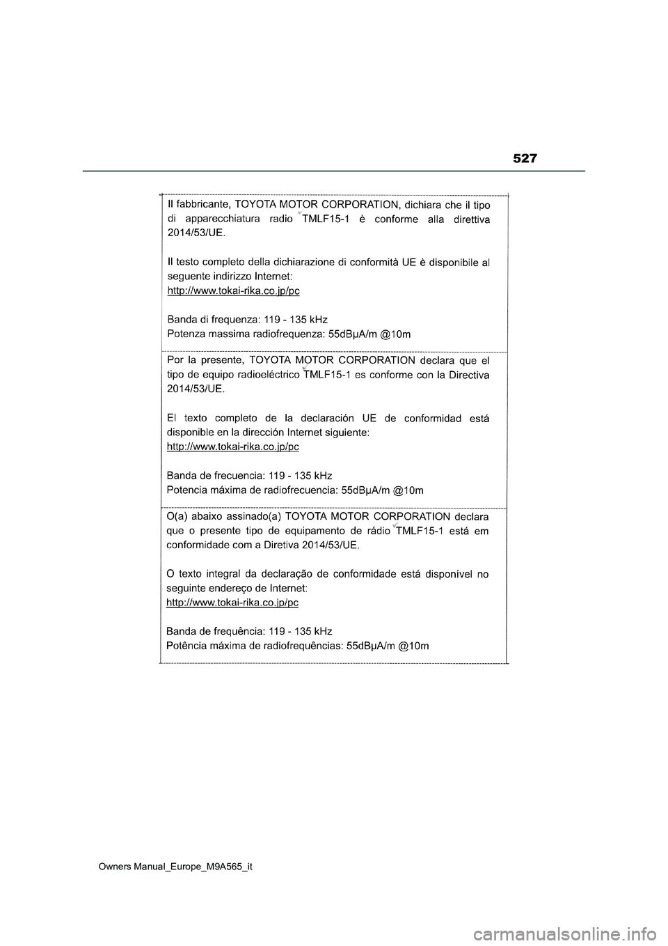TOYOTA MIRAI 2023  Manuale duso (in Italian) 527
Owners Manual_Europe_M9A565_it 