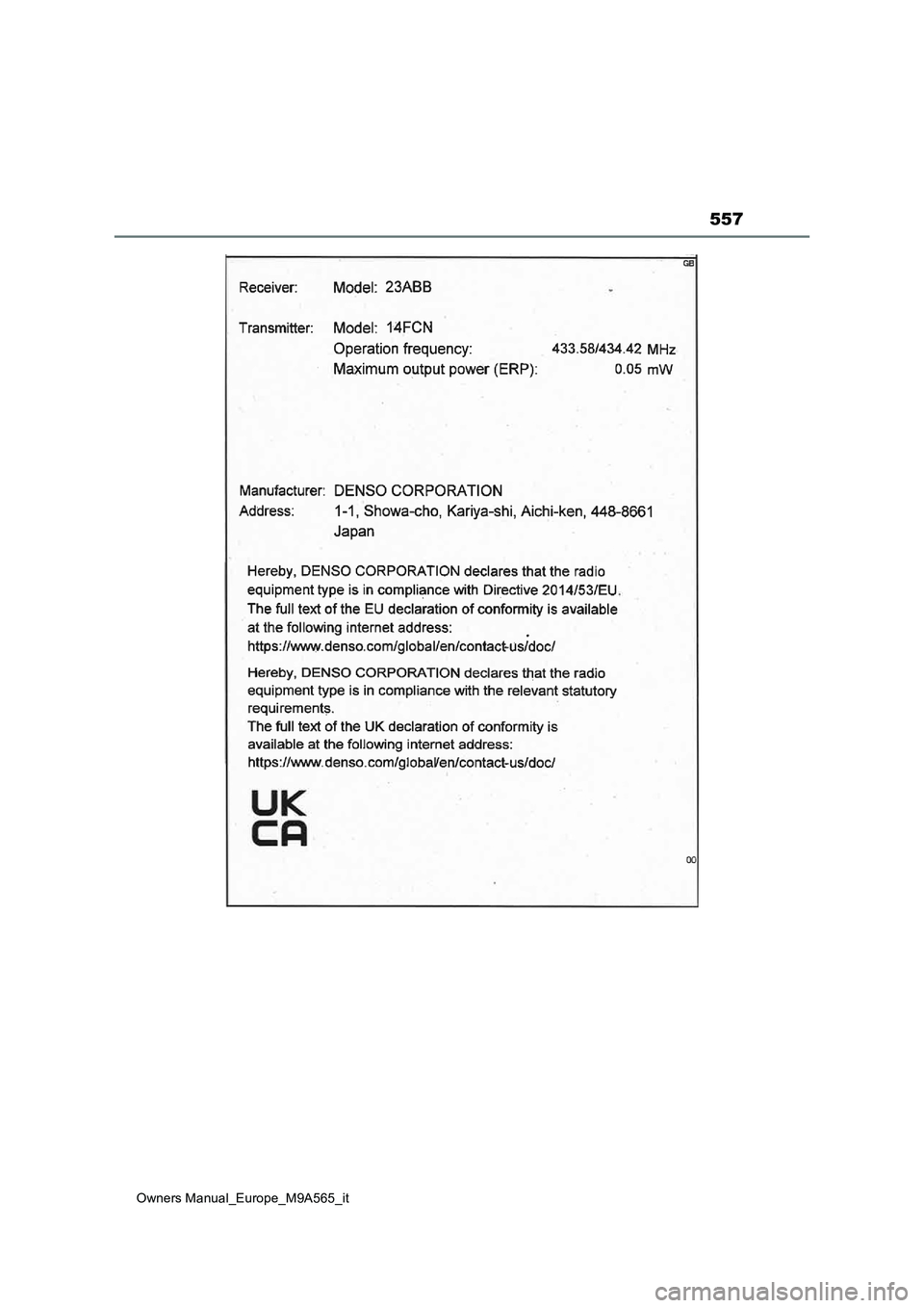 TOYOTA MIRAI 2023  Manuale duso (in Italian) 557
Owners Manual_Europe_M9A565_it 