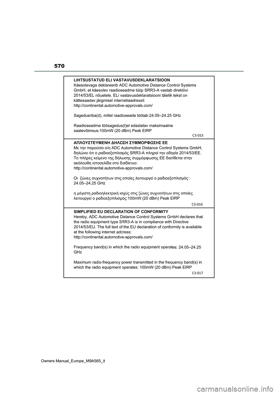 TOYOTA MIRAI 2023  Manuale duso (in Italian) 570
Owners Manual_Europe_M9A565_it 