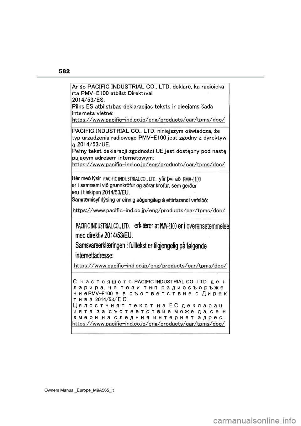 TOYOTA MIRAI 2023  Manuale duso (in Italian) 582
Owners Manual_Europe_M9A565_it 