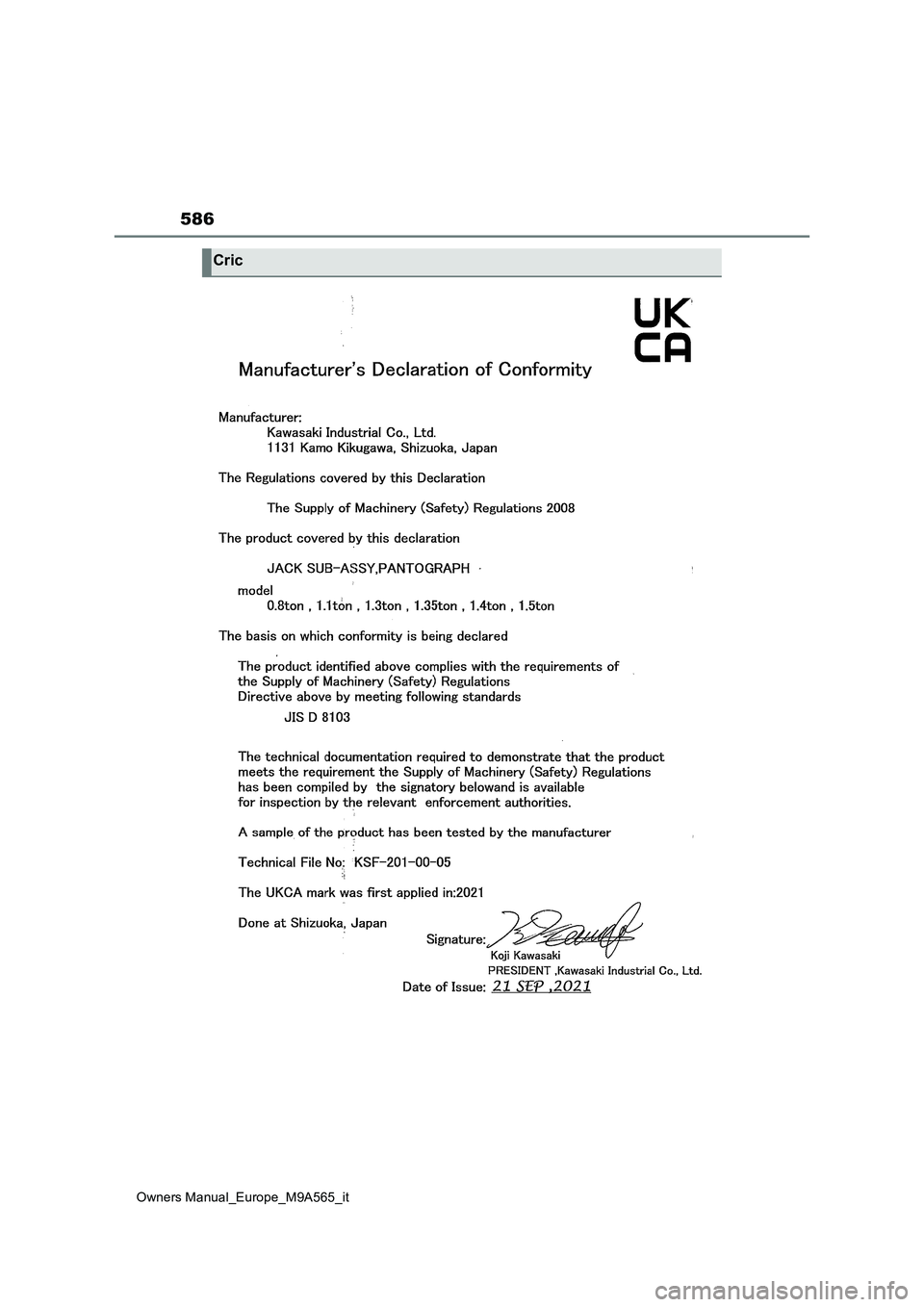 TOYOTA MIRAI 2023  Manuale duso (in Italian) 586
Owners Manual_Europe_M9A565_it
Cric 