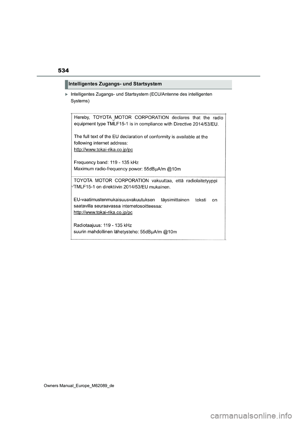 TOYOTA MIRAI 2022  Betriebsanleitungen (in German) 534
Owners Manual_Europe_M62089_de
Intelligentes Zugangs- und Startsystem (ECU/Antenne des intelligenten  
Systems)
Intelligentes Zugangs- und Startsystem 