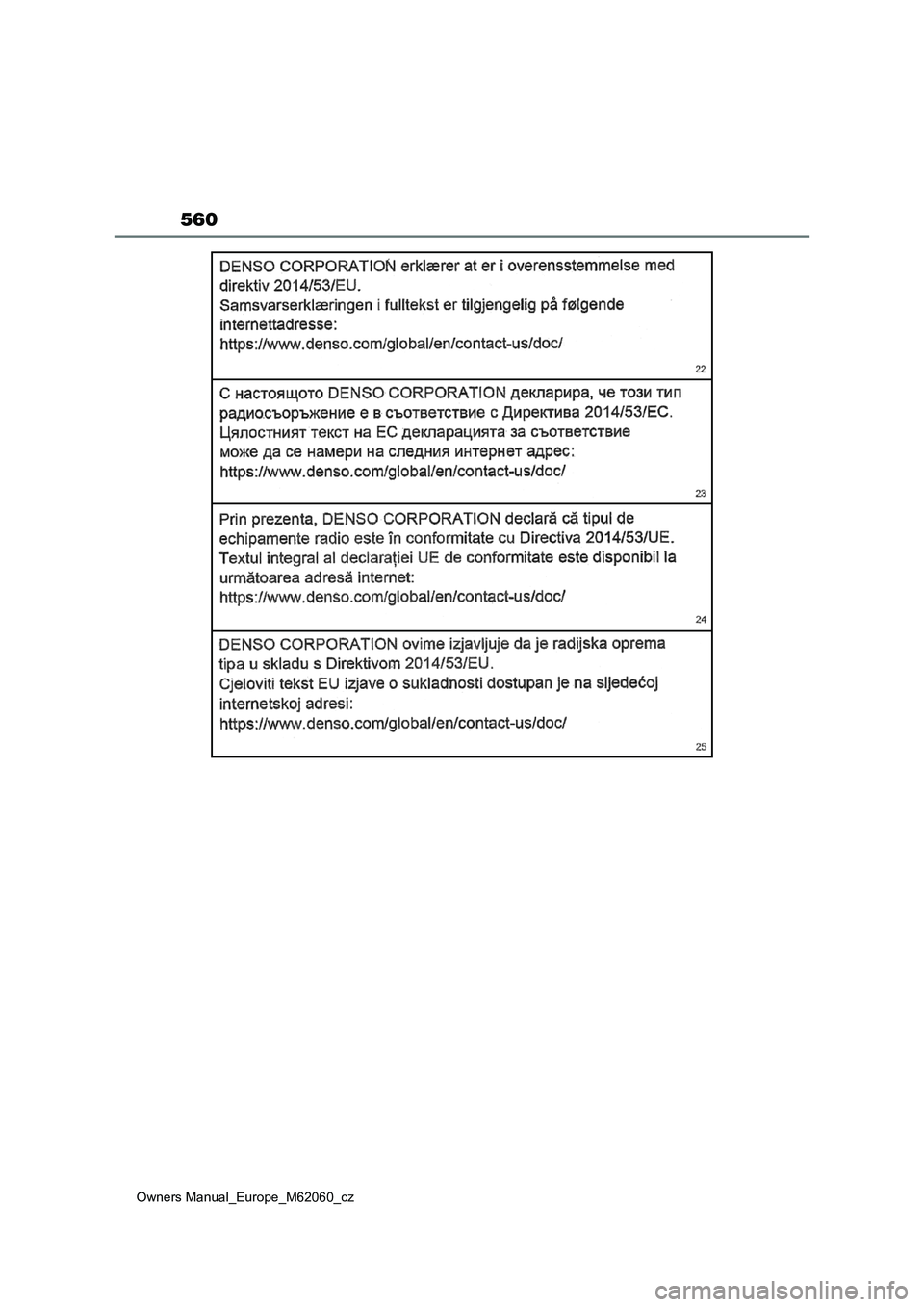 TOYOTA MIRAI 2022  Návod na použití (in Czech) 560
Owners Manual_Europe_M62060_cz 