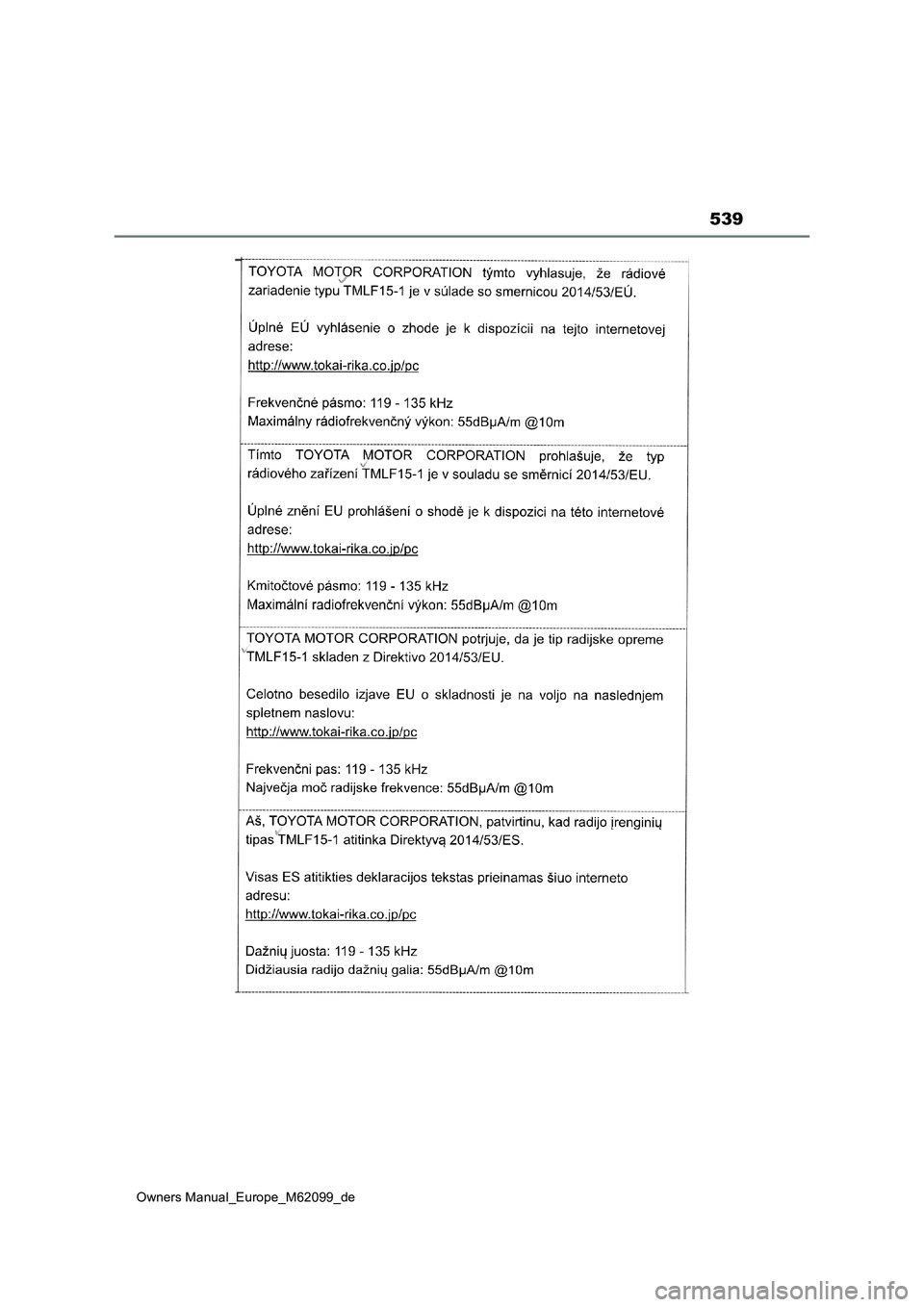 TOYOTA MIRAI 2021  Betriebsanleitungen (in German) 539
Owners Manual_Europe_M62099_de 