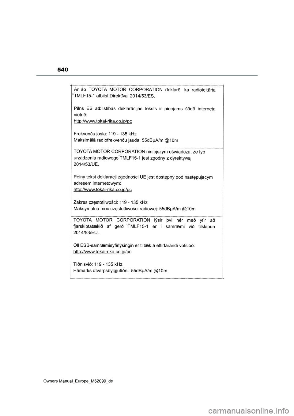 TOYOTA MIRAI 2021  Betriebsanleitungen (in German) 540
Owners Manual_Europe_M62099_de 