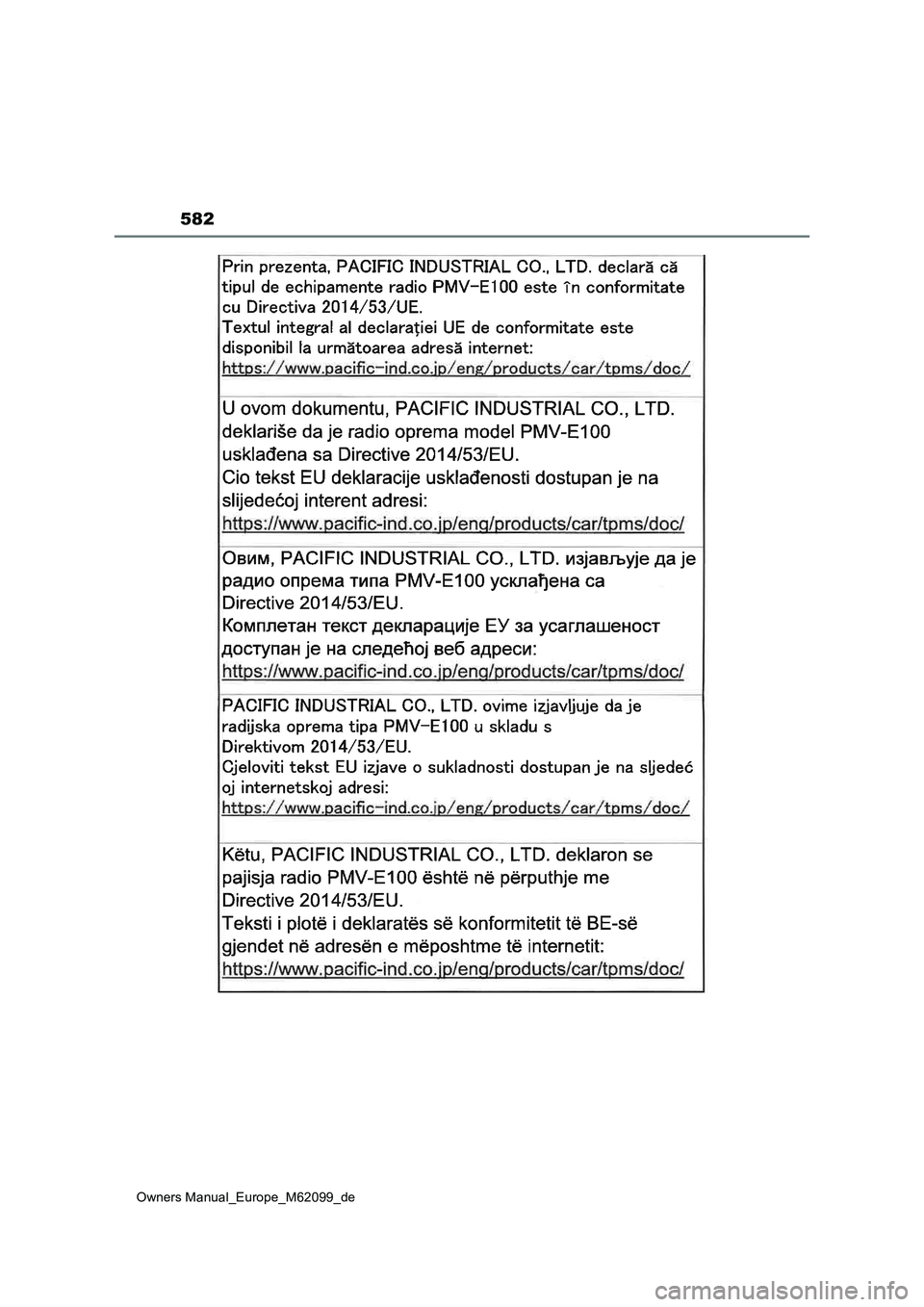 TOYOTA MIRAI 2021  Betriebsanleitungen (in German) 582
Owners Manual_Europe_M62099_de 