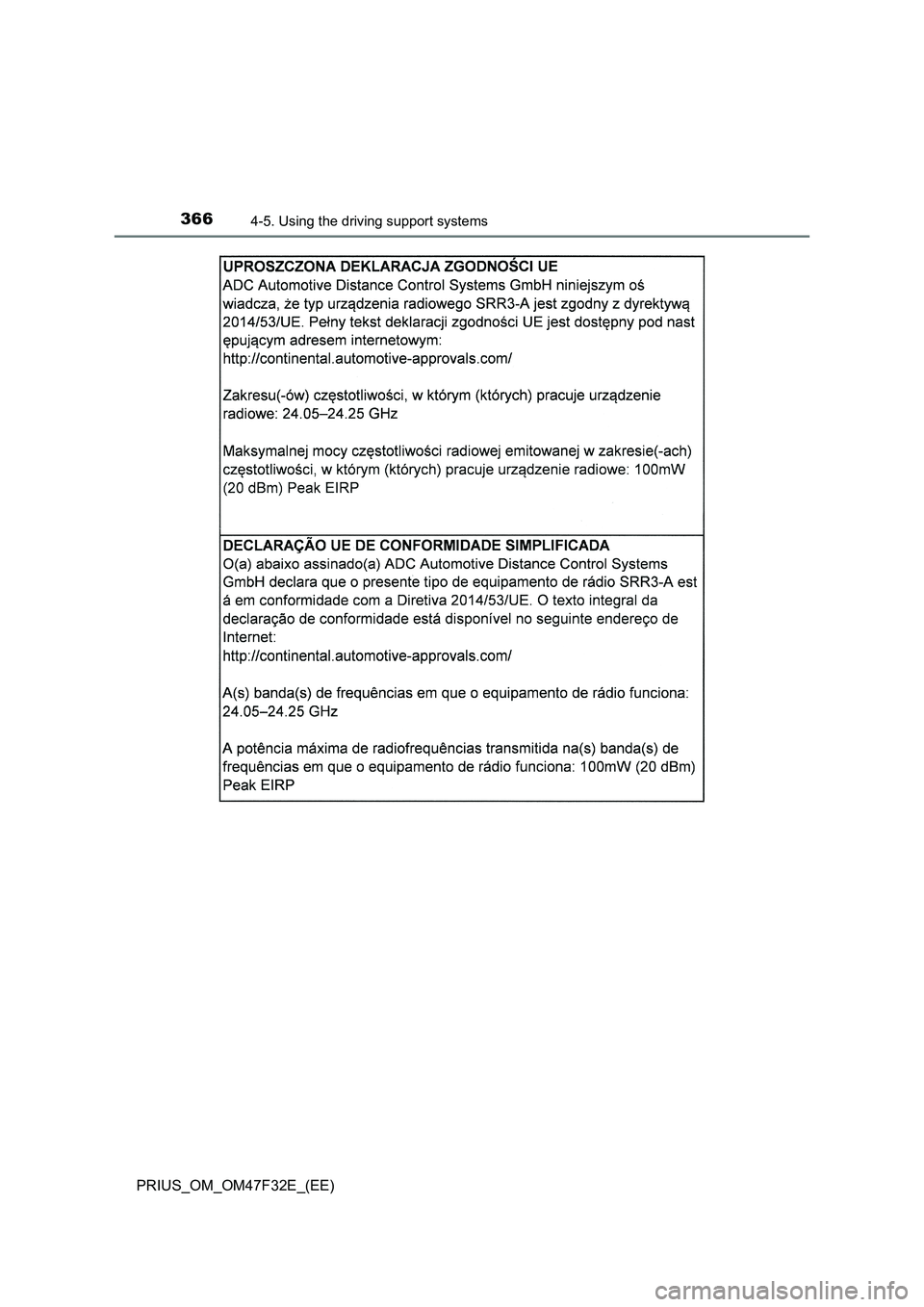 TOYOTA PRIUS 2023  Owners Manual 3664-5. Using the driving support systems
PRIUS_OM_OM47F32E_(EE) 