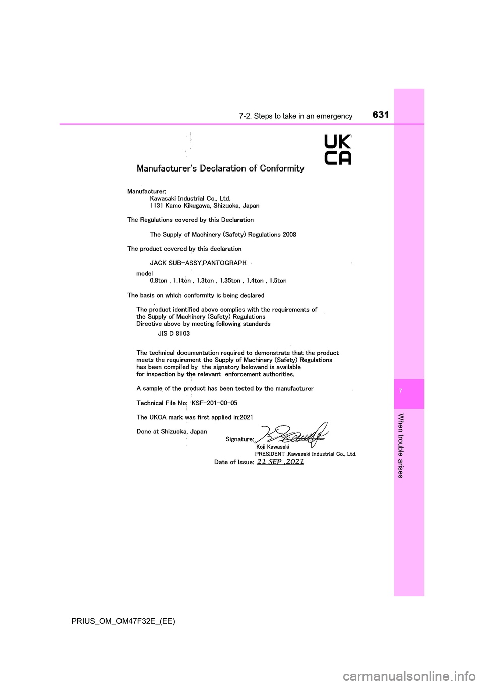 TOYOTA PRIUS 2023  Owners Manual 6317-2. Steps to take in an emergency
PRIUS_OM_OM47F32E_(EE)
7
When trouble arises 