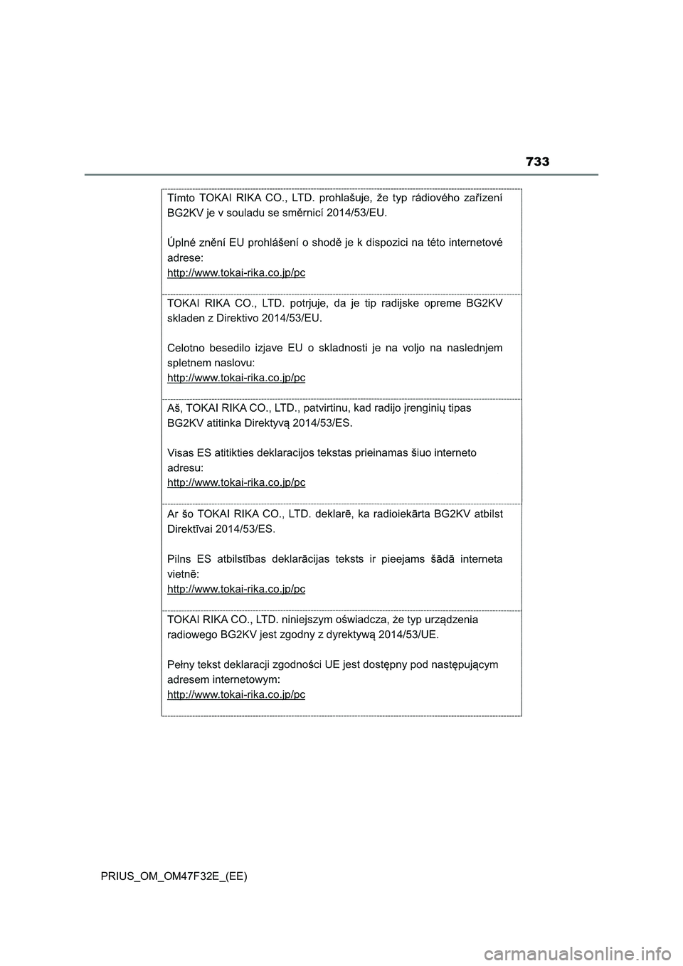 TOYOTA PRIUS 2023  Owners Manual 733
PRIUS_OM_OM47F32E_(EE) 