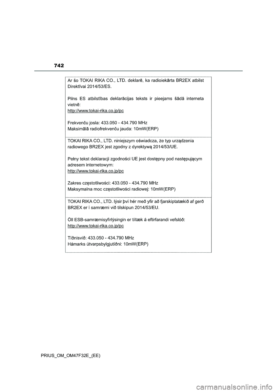 TOYOTA PRIUS 2023  Owners Manual 742
PRIUS_OM_OM47F32E_(EE) 