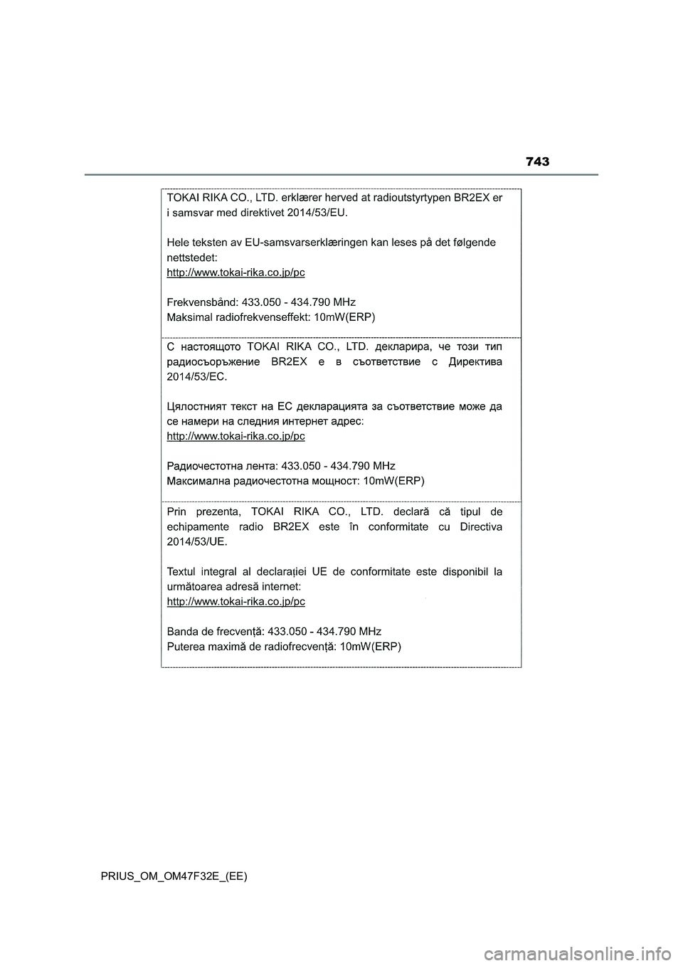 TOYOTA PRIUS 2023  Owners Manual 743
PRIUS_OM_OM47F32E_(EE) 