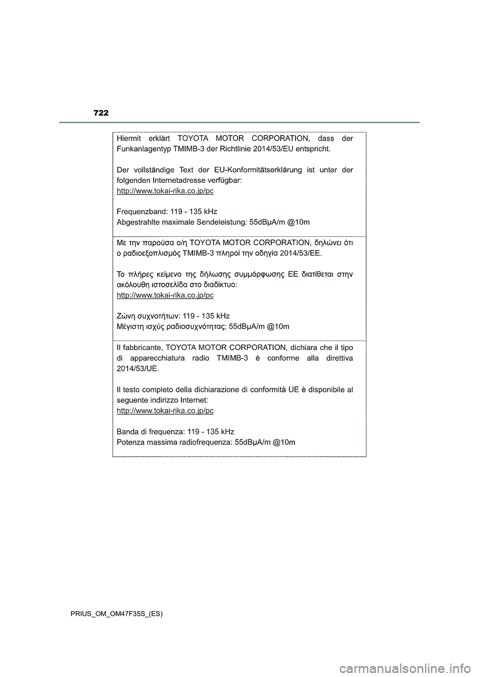 TOYOTA PRIUS 2023  Manual del propietario (in Spanish) 722
PRIUS_OM_OM47F35S_(ES) 