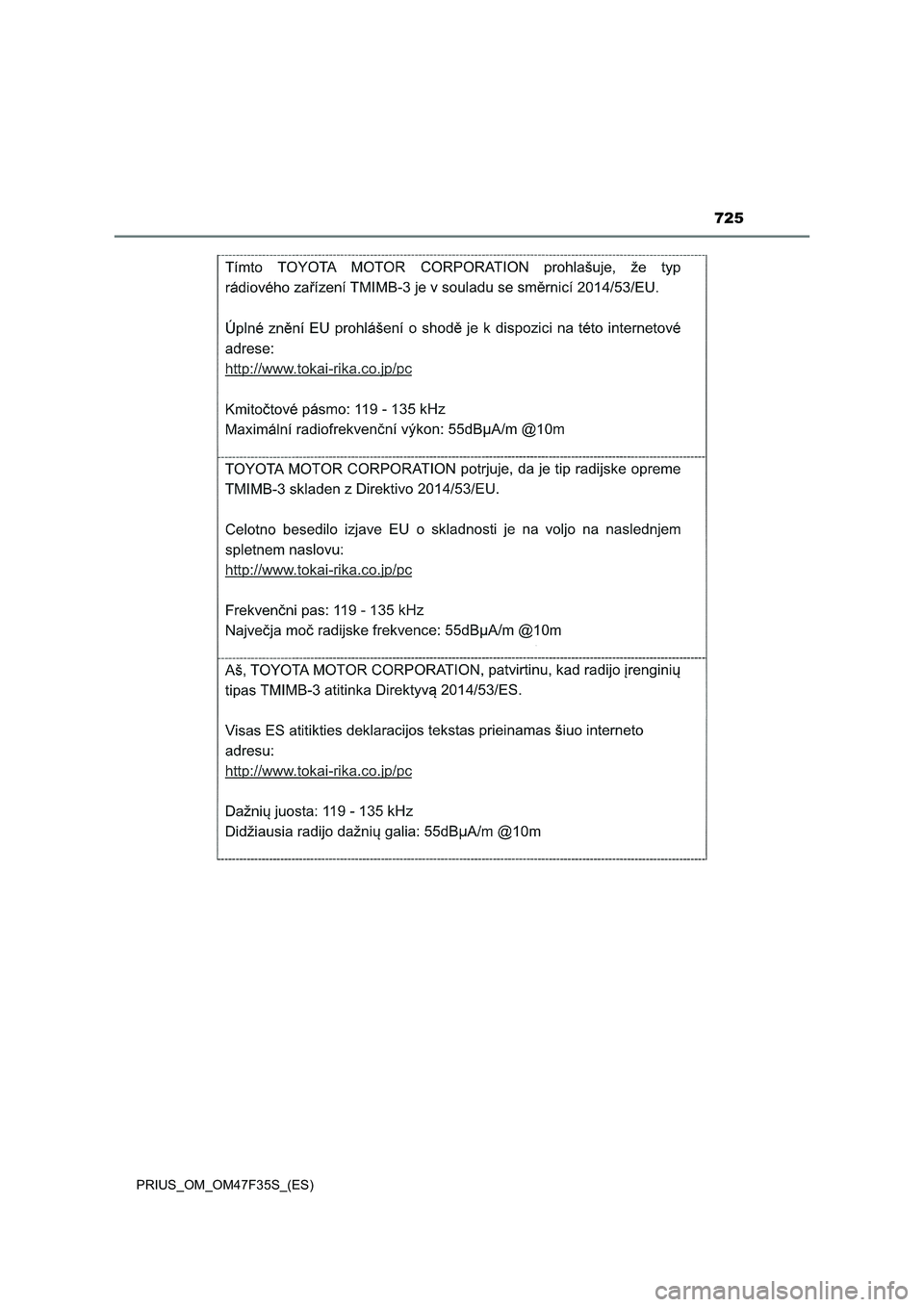 TOYOTA PRIUS 2023  Manual del propietario (in Spanish) 725
PRIUS_OM_OM47F35S_(ES) 