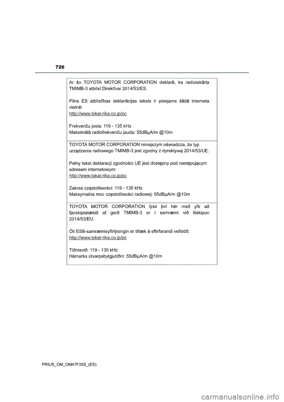 TOYOTA PRIUS 2023  Manual del propietario (in Spanish) 726
PRIUS_OM_OM47F35S_(ES) 