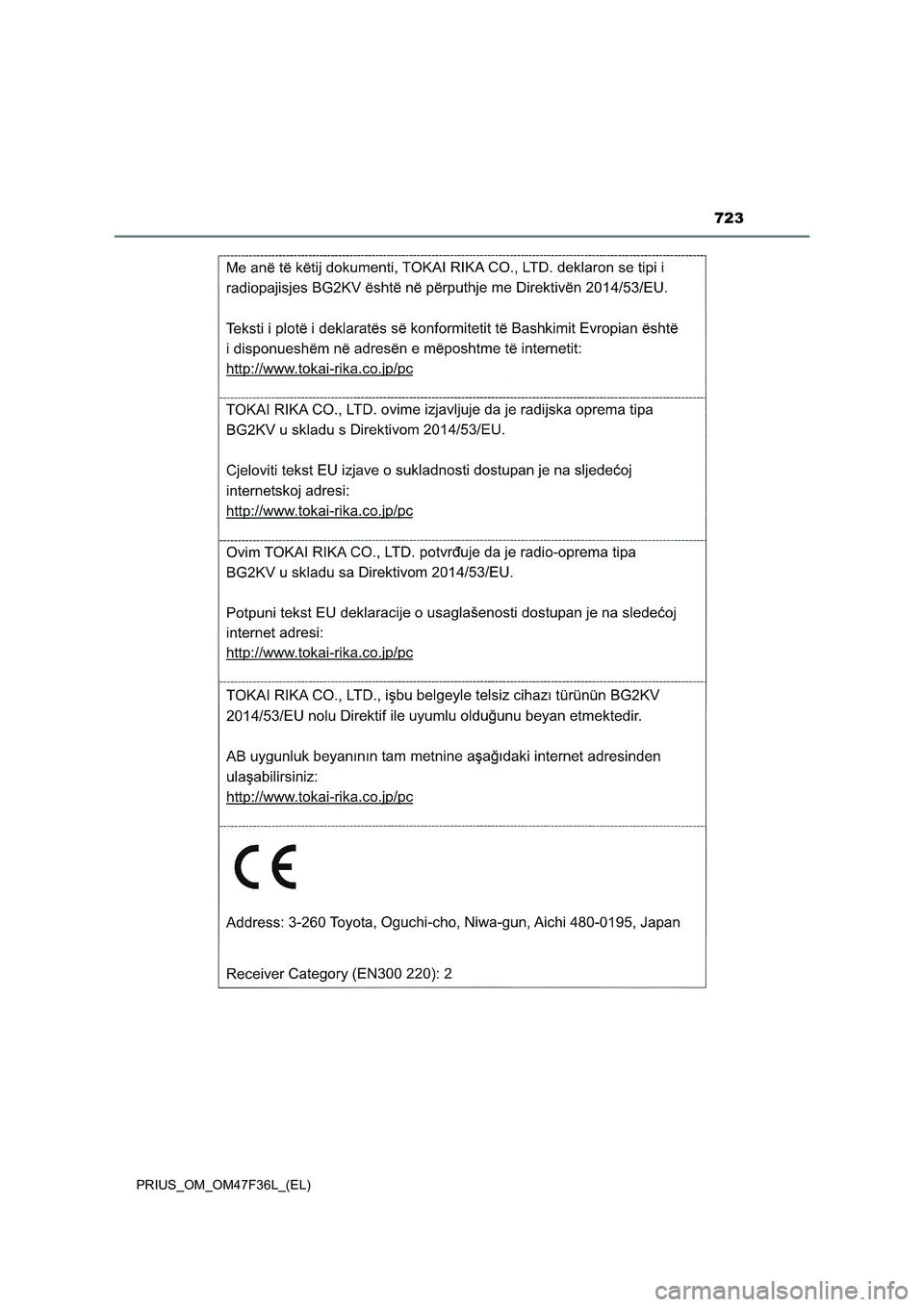 TOYOTA PRIUS 2023  Manuale duso (in Italian) 723
PRIUS_OM_OM47F36L_(EL) 