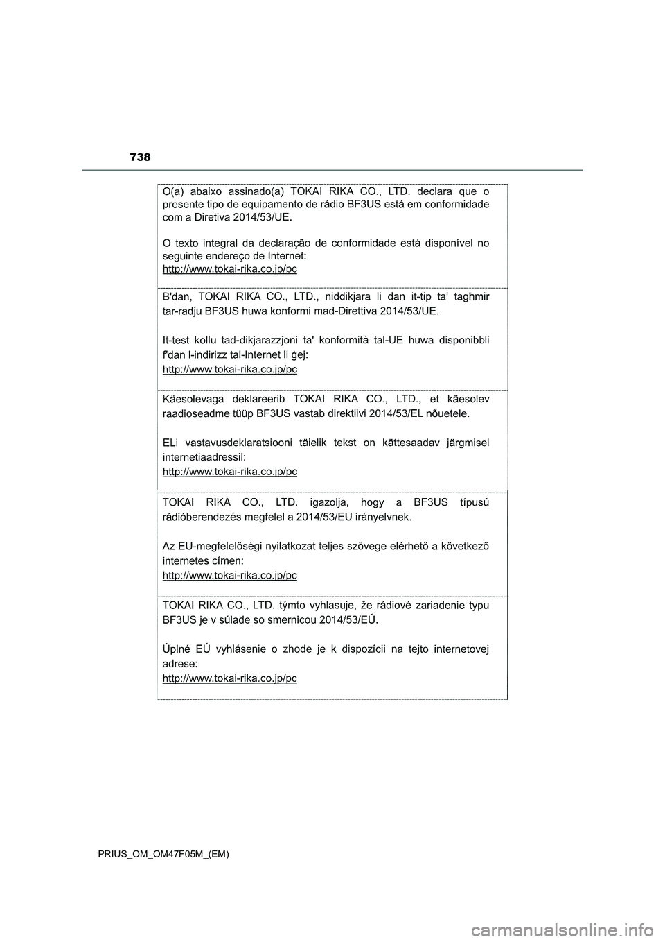 TOYOTA PRIUS 2022  Betriebsanleitungen (in German) 738
PRIUS_OM_OM47F05M_(EM) 