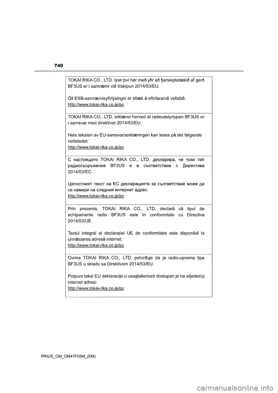TOYOTA PRIUS 2022  Betriebsanleitungen (in German) 740
PRIUS_OM_OM47F05M_(EM) 