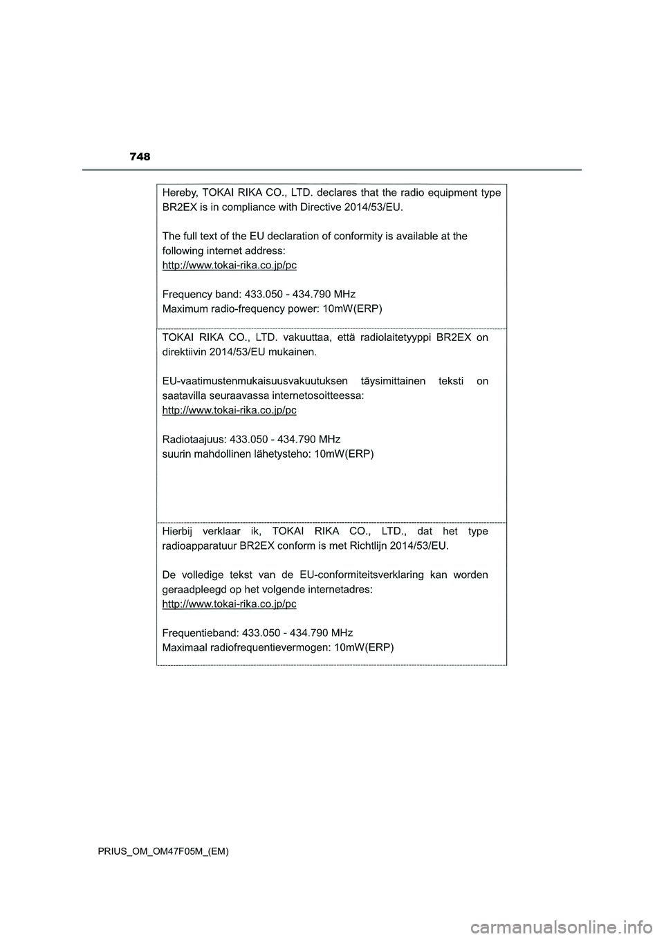 TOYOTA PRIUS 2022  Betriebsanleitungen (in German) 748
PRIUS_OM_OM47F05M_(EM) 