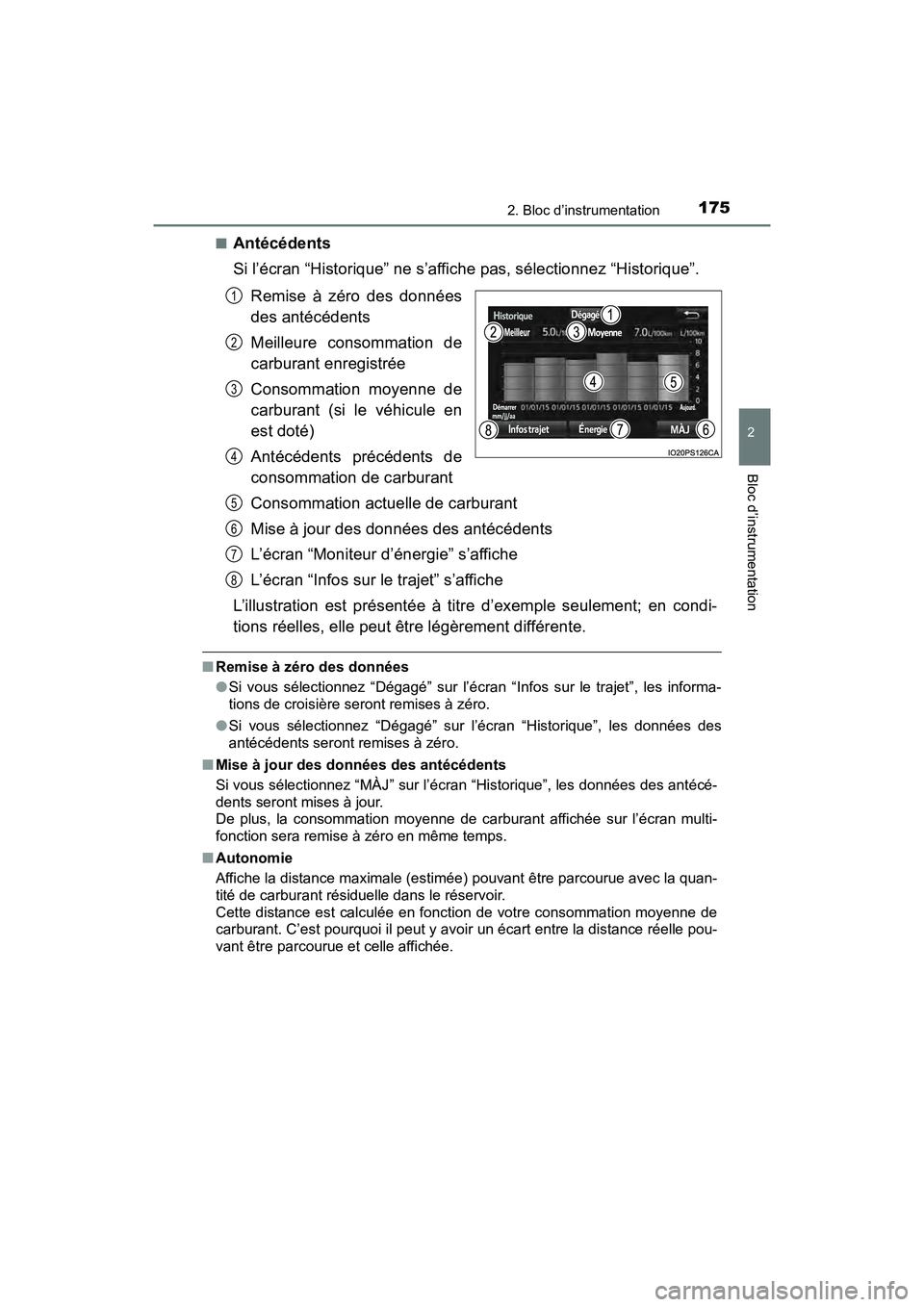 TOYOTA PRIUS 2019 Manuel du propriétaire (in French) PRIUS_OM_OM47C35D_(D)
1752. Bloc d’instrumentation
2
Bloc d’instrumentation
■Antécédents
Si l’écran “Historique” ne s’affiche pas, sélectionnez “Historique”.Remise à zéro des d TOYOTA PRIUS 2019 Manuel du propriétaire (in French) PRIUS_OM_OM47C35D_(D)
1752. Bloc d’instrumentation
2
Bloc d’instrumentation
■Antécédents
Si l’écran “Historique” ne s’affiche pas, sélectionnez “Historique”.Remise à zéro des d