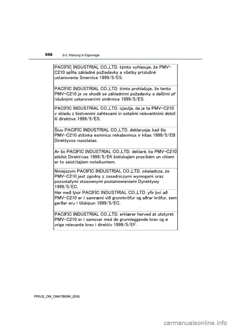 TOYOTA PRIUS 2017  Betriebsanleitungen (in German) 5586-3. Wartung in Eigenregie
PRIUS_OM_OM47B69M_(EM) 