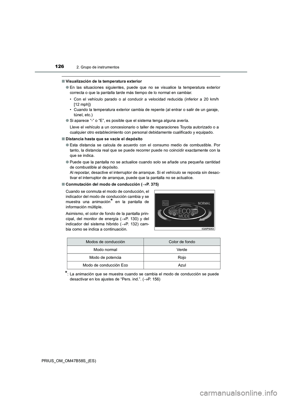 TOYOTA PRIUS 2017 Manual del propietario (in Spanish) 1262. Grupo de instrumentos
PRIUS_OM_OM47B58S_(ES)
■Visualización de la temperatura exterior
●En las situaciones siguientes, puede que no se visualice la temperatura exterior
correcta o que la pa TOYOTA PRIUS 2017 Manual del propietario (in Spanish) 1262. Grupo de instrumentos
PRIUS_OM_OM47B58S_(ES)
■Visualización de la temperatura exterior
●En las situaciones siguientes, puede que no se visualice la temperatura exterior
correcta o que la pa