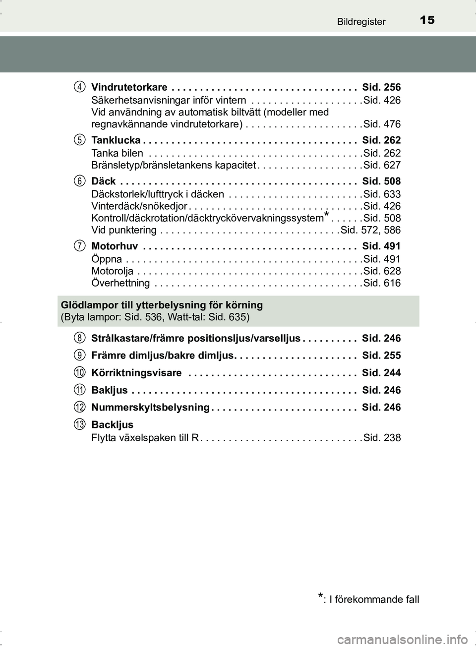 TOYOTA PRIUS 2017 Bruksanvisningar (in Swedish) 15Bildregister
OM47B56SEVindrutetorkare . . . . . . . . . . . . . . . . . . . . . . . . . . . . . . . . . Sid. 256
Säkerhetsanvisningar inför vintern . . . . . . . . . . . . . . . . . . . . Sid. TOYOTA PRIUS 2017 Bruksanvisningar (in Swedish) 15Bildregister
OM47B56SEVindrutetorkare . . . . . . . . . . . . . . . . . . . . . . . . . . . . . . . . . Sid. 256
Säkerhetsanvisningar inför vintern . . . . . . . . . . . . . . . . . . . . Sid.