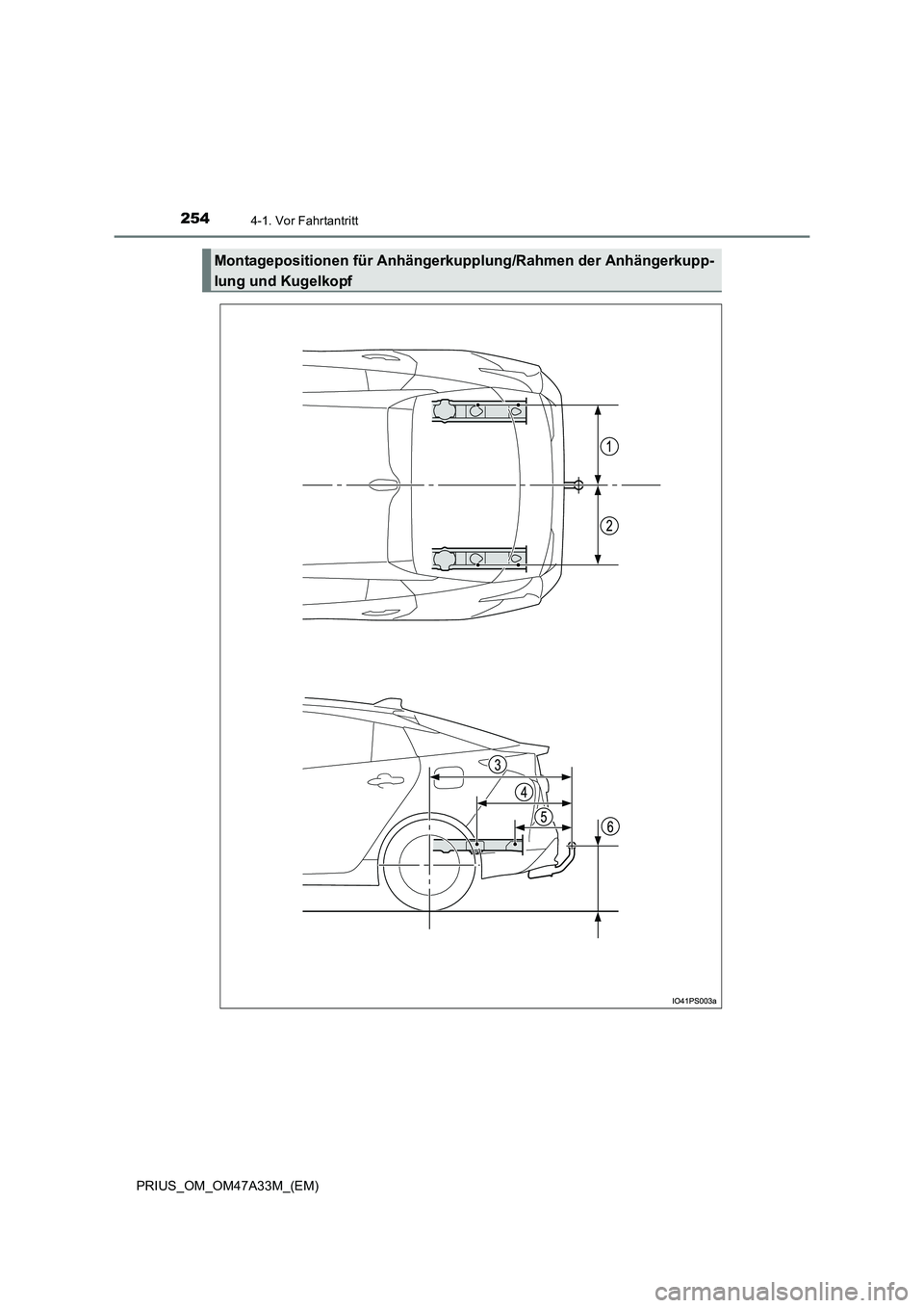 TOYOTA PRIUS 2015  Betriebsanleitungen (in German) 2544-1. Vor Fahrtantritt
PRIUS_OM_OM47A33M_(EM)
Montagepositionen für Anhängerkupplung/Rahmen der Anhängerkupp-
lung und Kugelkopf 