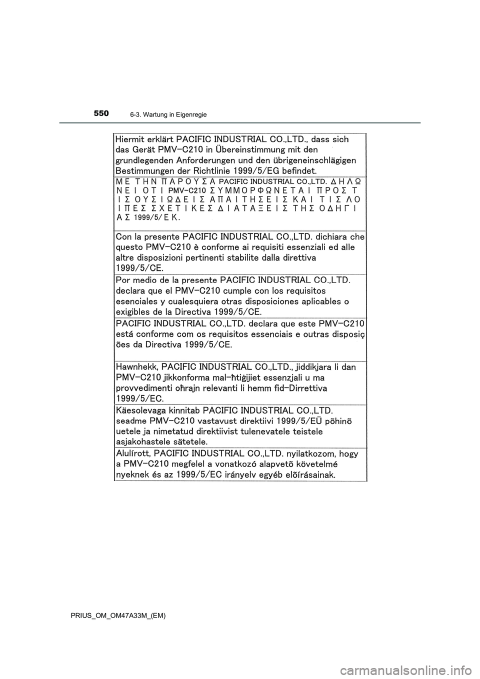 TOYOTA PRIUS 2015  Betriebsanleitungen (in German) 5506-3. Wartung in Eigenregie
PRIUS_OM_OM47A33M_(EM) 