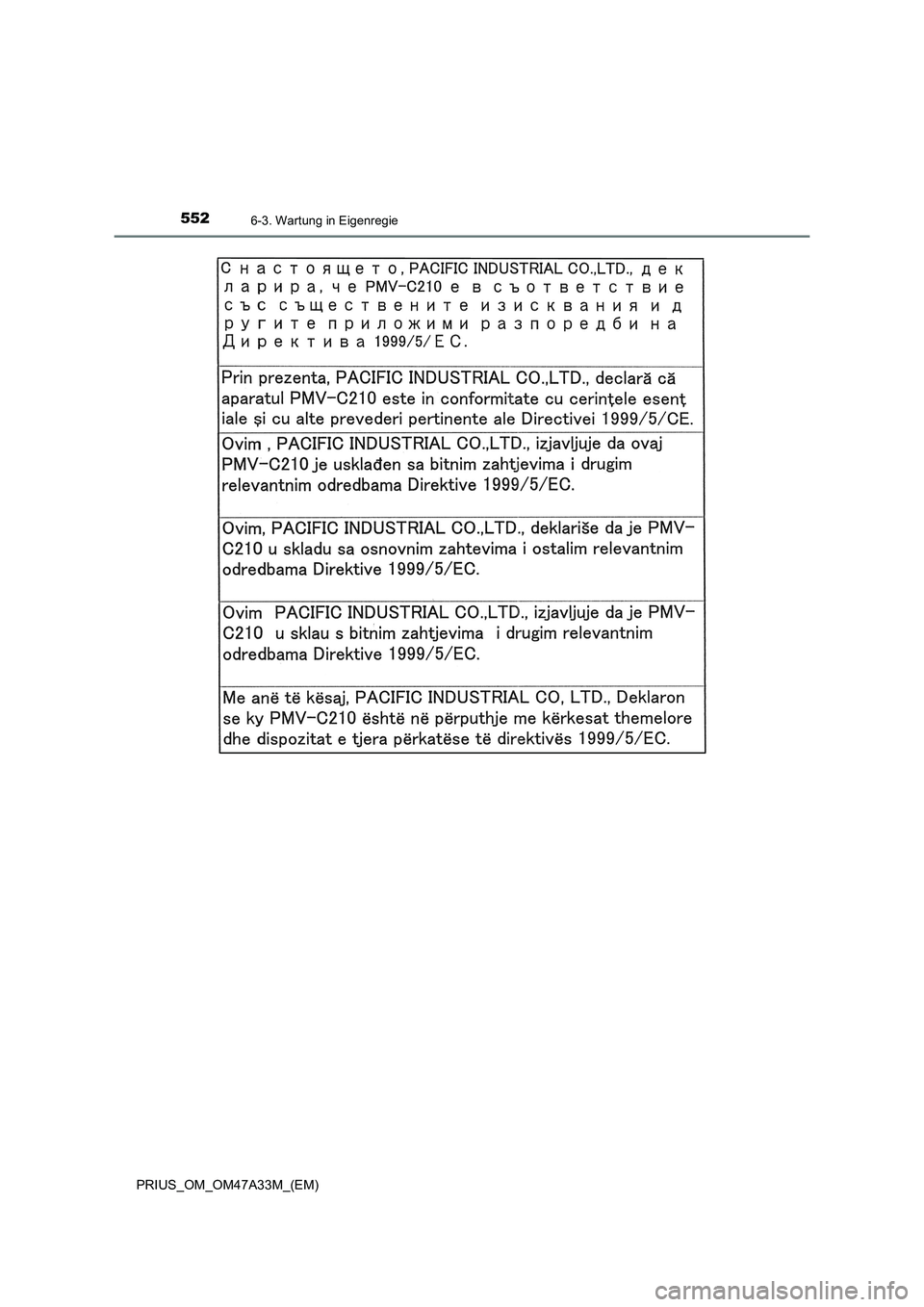 TOYOTA PRIUS 2015  Betriebsanleitungen (in German) 5526-3. Wartung in Eigenregie
PRIUS_OM_OM47A33M_(EM) 