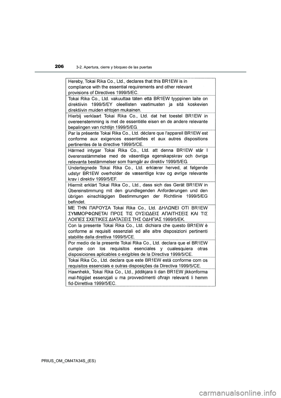 TOYOTA PRIUS 2015  Manual del propietario (in Spanish) 2063-2. Apertura, cierre y bloqueo de las puertas
PRIUS_OM_OM47A34S_(ES) 