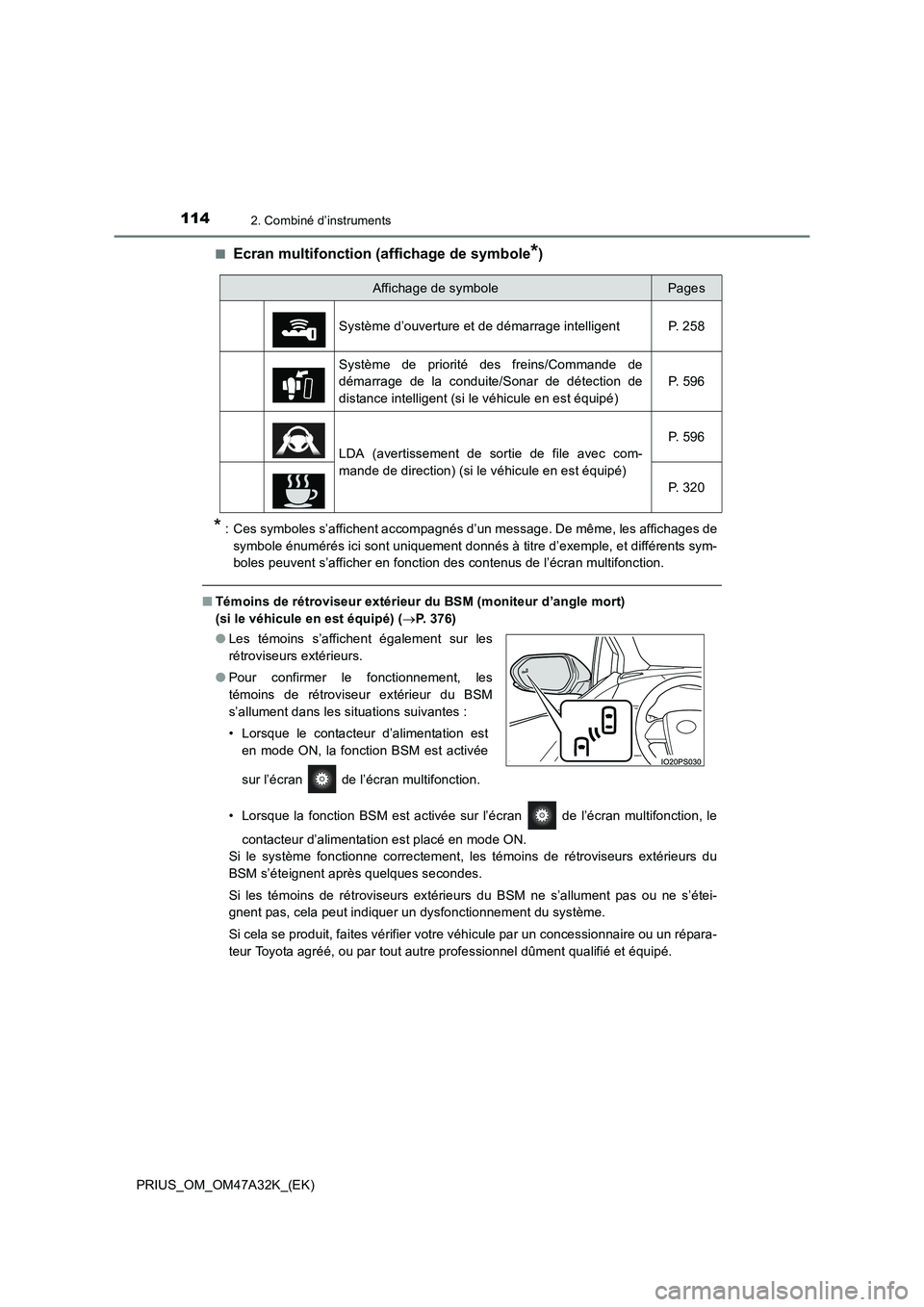 TOYOTA PRIUS 2016 Manuel du propriétaire (in French) 1142. Combiné d’instruments
PRIUS_OM_OM47A32K_(EK)■
Ecran multifonction (affichage de symbole*)
* : Ces symboles s’affichent accompagnés d’un message. De même, les affichages de
symbole én TOYOTA PRIUS 2016 Manuel du propriétaire (in French) 1142. Combiné d’instruments
PRIUS_OM_OM47A32K_(EK)■
Ecran multifonction (affichage de symbole*)
* : Ces symboles s’affichent accompagnés d’un message. De même, les affichages de
symbole én