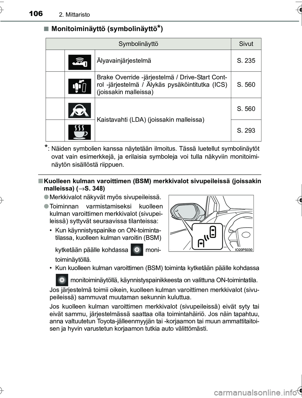 TOYOTA PRIUS 2016 Omistajan Käsikirja (in Finnish) 1062. Mittaristo
OM47A31FI■
Monitoiminäyttö (symbolinäyttö*)
*: Näiden symbolien kanssa näytetään il
moitus. Tässä luetellut symbolinäytöt
ovat vain esimerkkejä, ja erilaisia symboleja TOYOTA PRIUS 2016 Omistajan Käsikirja (in Finnish) 1062. Mittaristo
OM47A31FI■
Monitoiminäyttö (symbolinäyttö*)
*: Näiden symbolien kanssa näytetään il
moitus. Tässä luetellut symbolinäytöt
ovat vain esimerkkejä, ja erilaisia symboleja