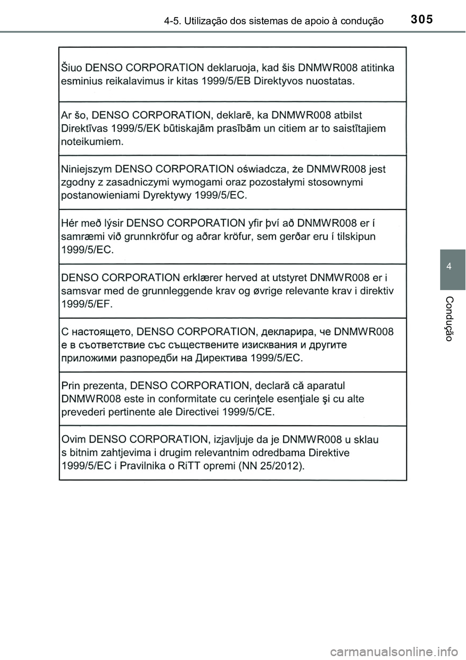 TOYOTA PRIUS 2015  Manual de utilização (in Portuguese) 3054-5. Utilização dos sistemas de apoio à condução
4
Condução 