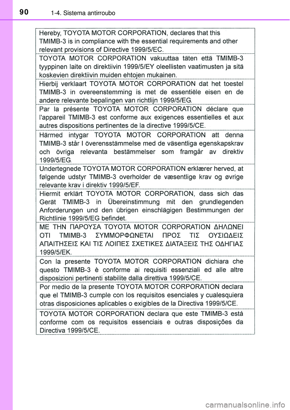 TOYOTA PRIUS 2015  Manual de utilização (in Portuguese) 901-4. Sistema antirroubo 