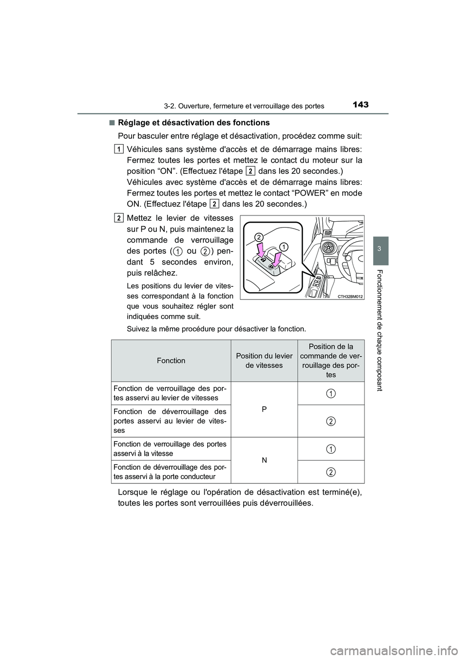 TOYOTA PRIUS C 2016 Manuel du propriétaire (in French) 1433-2. Ouverture, fermeture et verrouillage des portes
3
Fonctionnement de chaque composant
PRIUS c_D (OM52F96D)■
Réglage et désactivation des fonctions
Pour basculer entre réglage et désactiva TOYOTA PRIUS C 2016 Manuel du propriétaire (in French) 1433-2. Ouverture, fermeture et verrouillage des portes
3
Fonctionnement de chaque composant
PRIUS c_D (OM52F96D)■
Réglage et désactivation des fonctions
Pour basculer entre réglage et désactiva