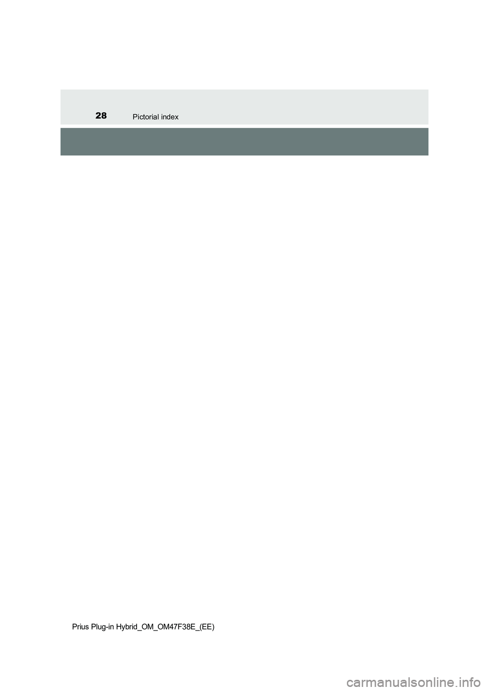 TOYOTA PRIUS PLUG-IN HYBRID 2023  Owners Manual 28Pictorial index
Prius Plug-in Hybrid_OM_OM47F38E_(EE) 
