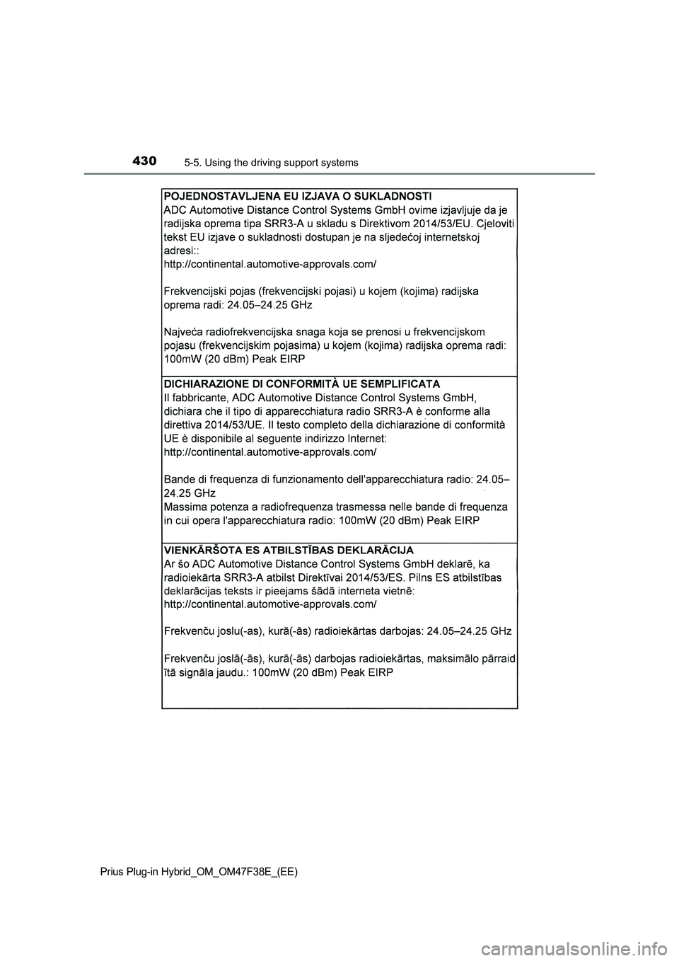 TOYOTA PRIUS PLUG-IN HYBRID 2023  Owners Manual 4305-5. Using the driving support systems
Prius Plug-in Hybrid_OM_OM47F38E_(EE) 