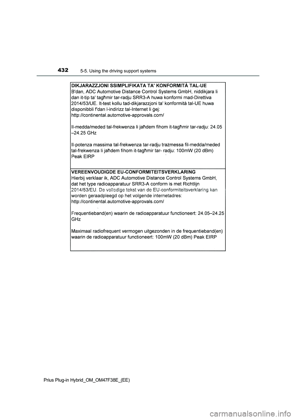 TOYOTA PRIUS PLUG-IN HYBRID 2023  Owners Manual 4325-5. Using the driving support systems
Prius Plug-in Hybrid_OM_OM47F38E_(EE) 
