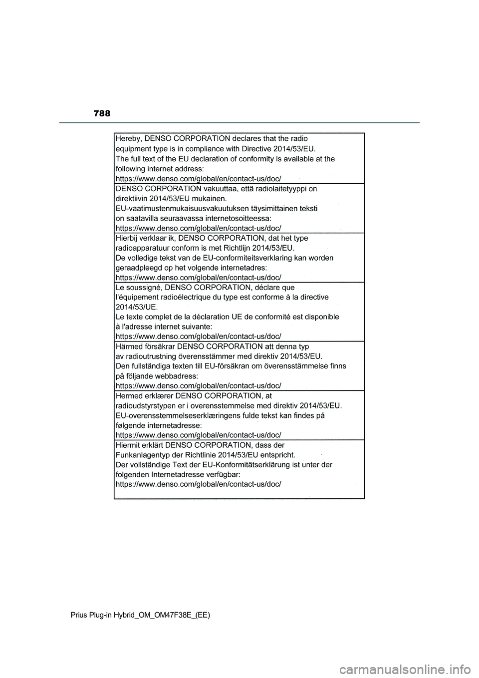 TOYOTA PRIUS PLUG-IN HYBRID 2023  Owners Manual 788
Prius Plug-in Hybrid_OM_OM47F38E_(EE) 