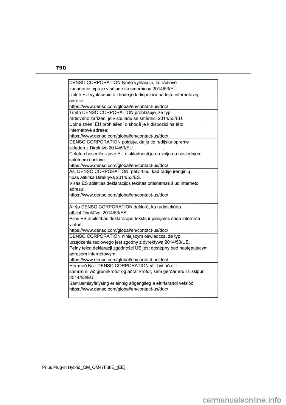 TOYOTA PRIUS PLUG-IN HYBRID 2023  Owners Manual 790
Prius Plug-in Hybrid_OM_OM47F38E_(EE) 