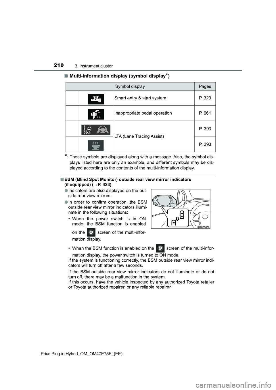 TOYOTA PRIUS PLUG-IN HYBRID 2022  Owners Manual 2103. Instrument cluster
Prius Plug-in Hybrid_OM_OM47E75E_(EE)�Q
Multi-information display (symbol display*)
*: These symbols are displayed along with a message. Also, the symbol dis-
plays  listed  h
