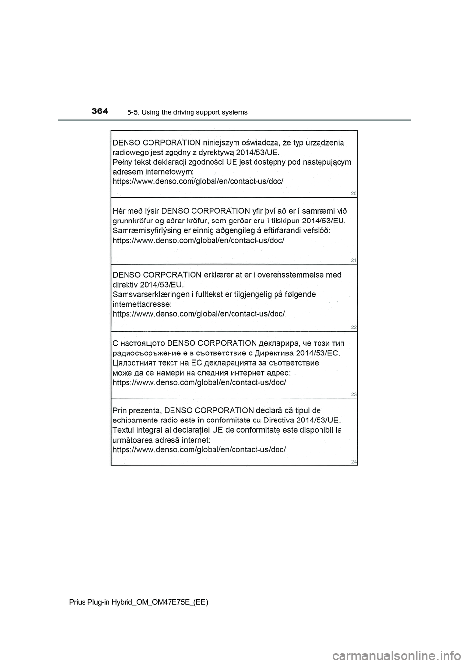 TOYOTA PRIUS PLUG-IN HYBRID 2022  Owners Manual 3645-5. Using the driving support systems
Prius Plug-in Hybrid_OM_OM47E75E_(EE) 