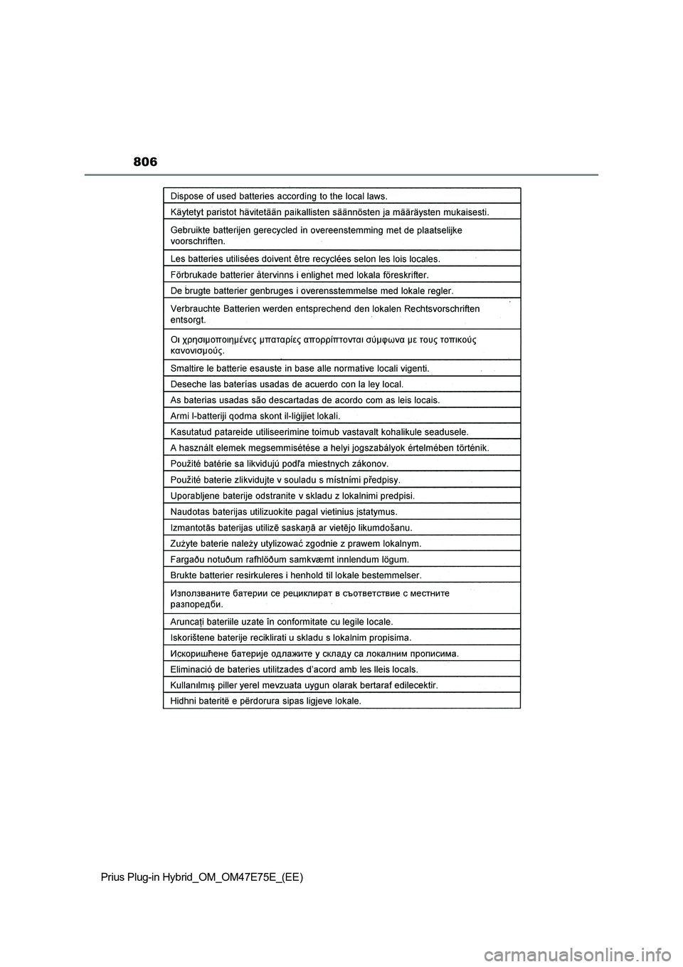 TOYOTA PRIUS PLUG-IN HYBRID 2022  Owners Manual 806
Prius Plug-in Hybrid_OM_OM47E75E_(EE) 